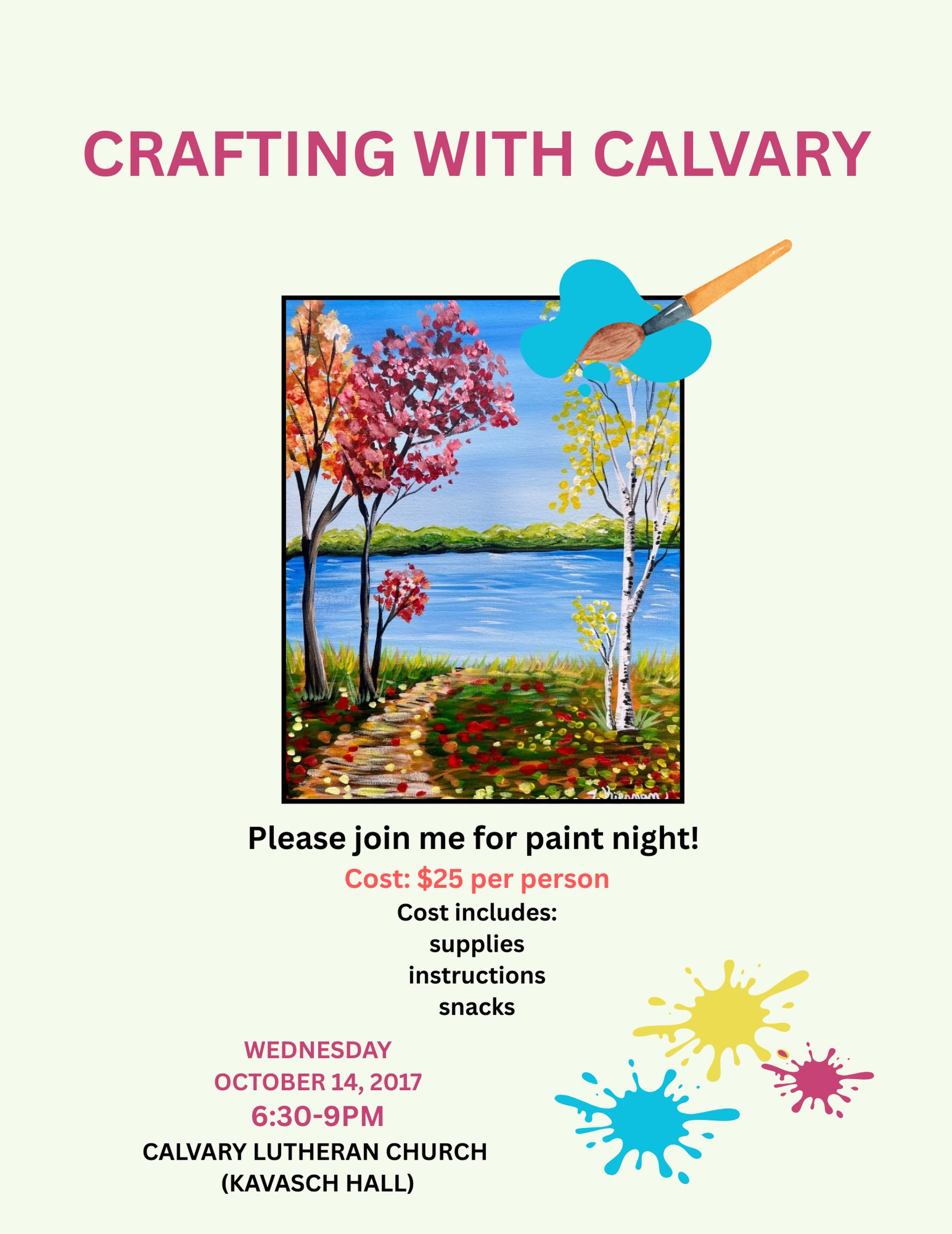 We are BACK! Crafting with Calvary🎨 will be held on Weds. 10/14/26! PM to reserve your spot! Space is limited!😀